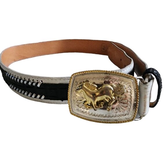 Great Donaldo Western Wear Blk & White Leather Belt, Size 36 - Picture 2 of 9